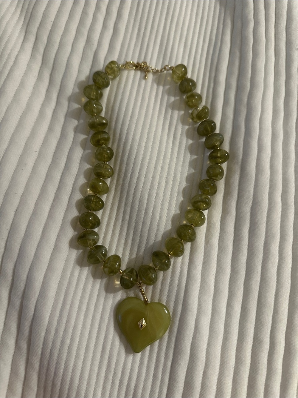Olive Green Heart Pendant Beaded Necklace